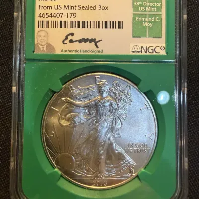 2013 American Silver Eagle NGC MS69 | Edmund C. Moy Signed Label | From US Mint Sealed Box | 1 oz .9