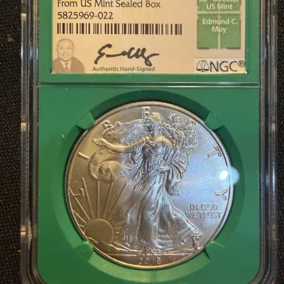 2018 American Silver Eagle NGC MS69 | Edmund C. Moy Signed Label | From US Mint Sealed Box | 1 oz .9