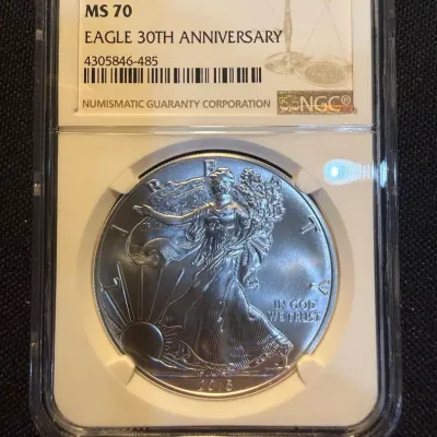 2016 American Silver Eagle 30th Anniversary NGC MS70 – Perfect Mint State 1 oz .999 Silver Coin