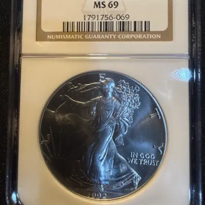 1992 American Silver Eagle NGC MS69 Certified 1 oz .999 Fine Silver $1 Bullion Coin