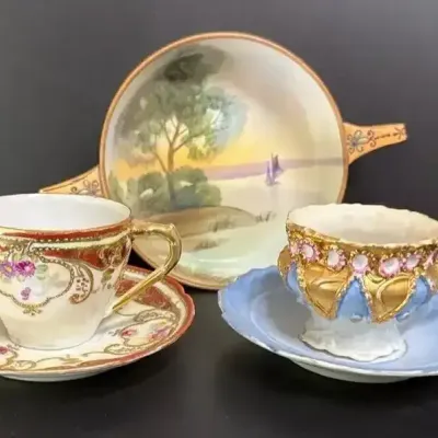 Delicate Demitasse Cups & Hand-Painted NIPPON Handled Footed Compote Dish