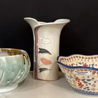 Unikat Polish Pottery Bowl, Art Pottery Signed by Artist, Lily Vase