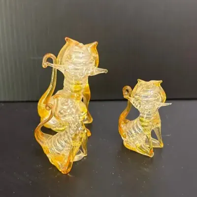 Yellow Glass Cat Trio 