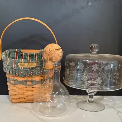 Covered Cake Stand, Longaberger Basket, Carafe 