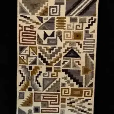 Narrow Geometric Wool Wall Hanging Signed P.E.