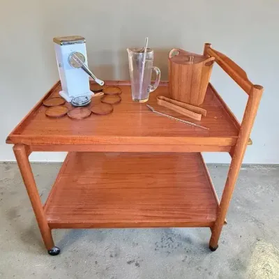 Danish Teak Serving Cart & Accessories