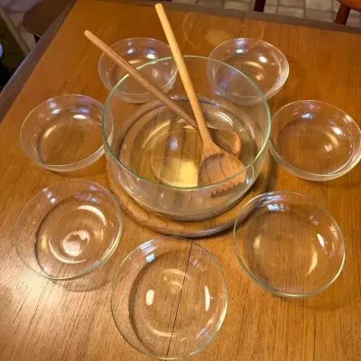 Salad Set: Glass & Wood
