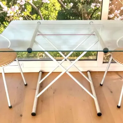 Glass Top/ Metal Table With Metal Cafe Chairs 