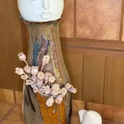 Ceramic Sculptural "Face" Vase Signed By Artist