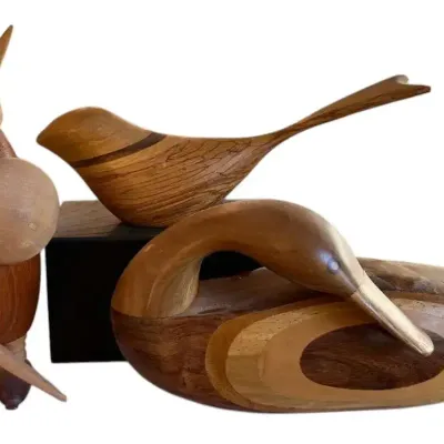 Wooden Decor: Duck, Viking & Small Bird
