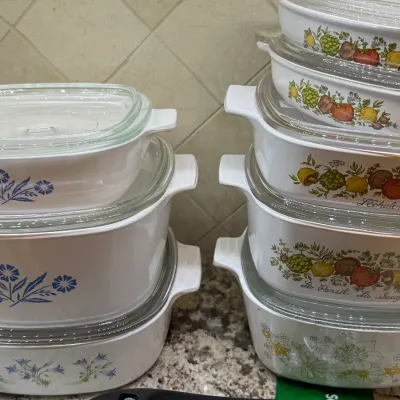 Sale Photo Thumbnail #81: Pyrex and Corningware, cornflower, spice of life, corning french, blue dusk bell, yellow bouquet