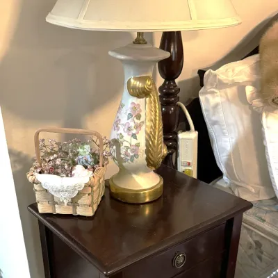 Sale Photo Thumbnail #30: mahogany night stand and porcelain table lamp