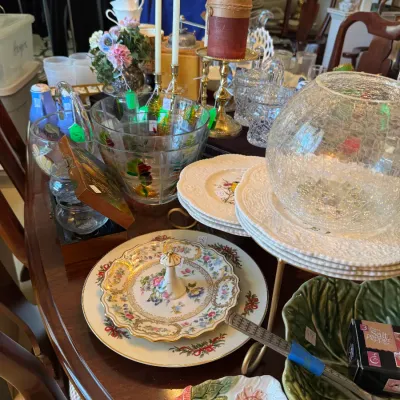 Sale Photo Thumbnail #21: Dining Room table filled with china, decoratives, bowls, plates and MORE