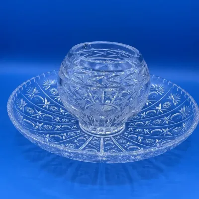 Krosno Etched Crystal Bowl and Star Pattern Serving Platter