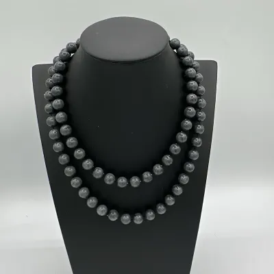 Sarah Coventry Polished Gray Bead Necklace with Sterling Silver Clasp