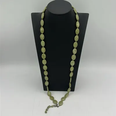 Polished Light Green Oval Stone Bead Necklace
