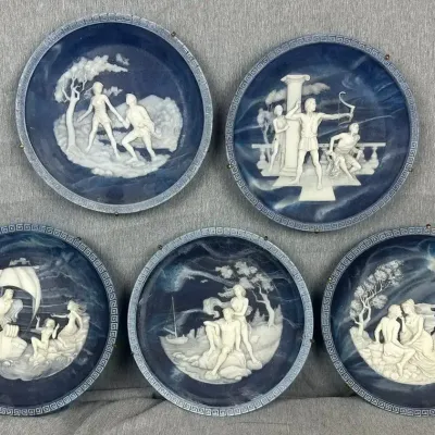 Incolay Studios 'Voyage of Ulysses' Lapis-Blue Cameo Stone Plates (5)