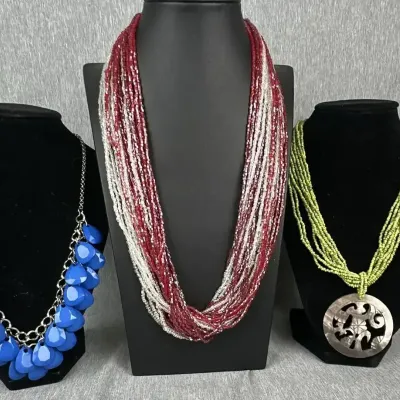 Three Colorful Beaded Statement Necklaces