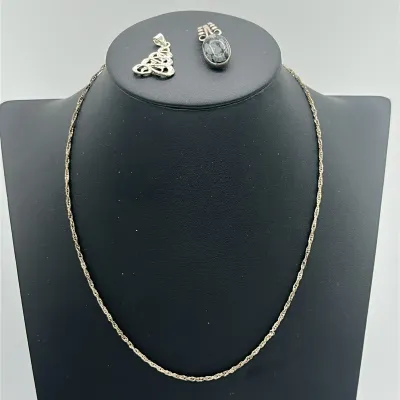 Sterling Silver Rope Chain Necklace with Three Pendants