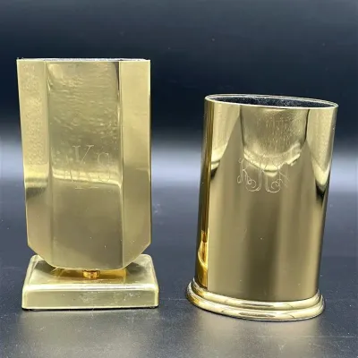 Monogrammed Brass-Tone Desk Cups / Pencil Holders
