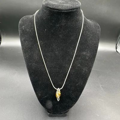 Sterling Silver Amber-Colored Stone Pendant Necklace