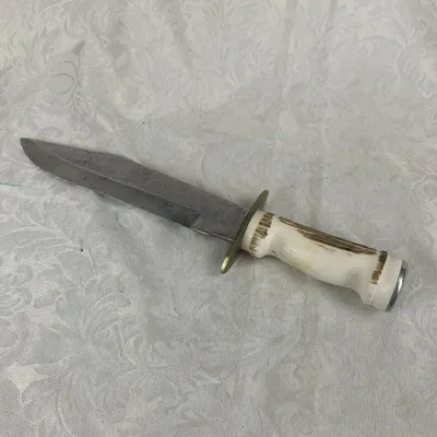 14" Bone Handle Bowie Knife with 9" Blade & Leather Sheath