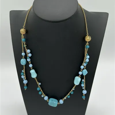 Avon Blue & Turquoise Beaded Gold-Tone Necklace