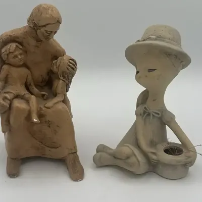 Abbey Press 1974 Family Sculpture and Ceramic Girl Planter