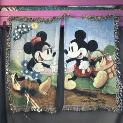 2 Walt Disney World Mickey & Minnie Mouse Picnic Woven Throw Blanket