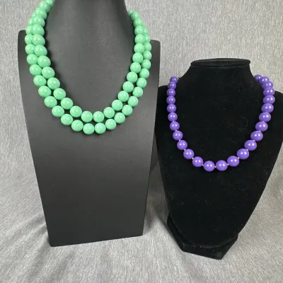 Chunky Beaded Necklaces in Mint Green and Purple