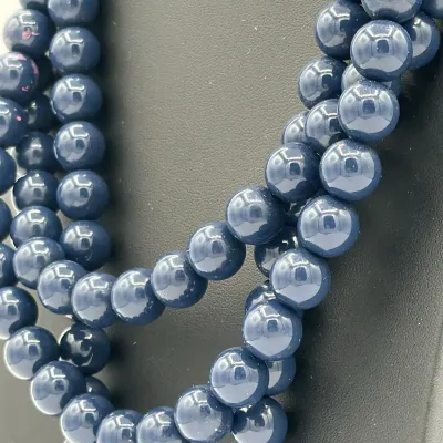 Navy Blue Multi-Strand Beaded Necklace with Gold-Tone Toggle Clasp
