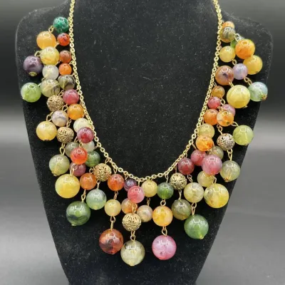 Polished Multi-Color Stone & Filigree Bib Necklace