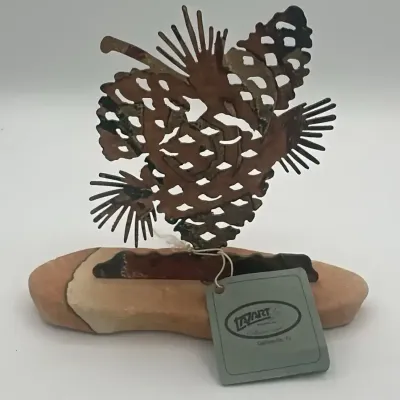 Lazart Metal Pinecone Sculpture on Stone Base