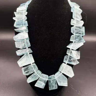 Chunky Rough Cut Aquamarine-Style Glass Necklace