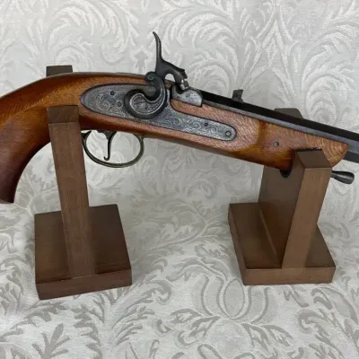 1840s Antique Replica BP Pistol .45 Caliber with 1980 Commemorative Powder Flask mfr. Jukar 