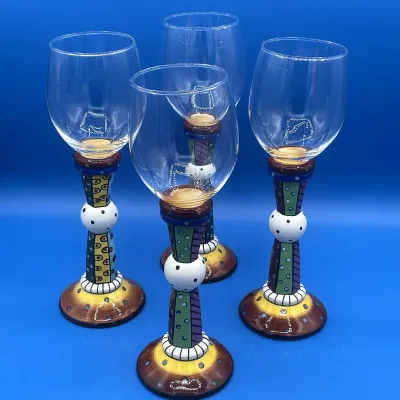 Charma Designs Handpainted Ceramic Stem Wine Glasses (Set of 4)