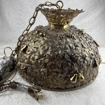 Ornate Brass- Fruit & Leaf Motif Pendant Chandelier 