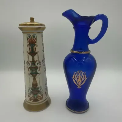 Lenox 24K Gold Decorated Pepper Shaker and Avon Cobalt Blue Bottle
