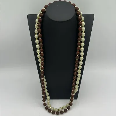 Brown and Pale Green Satin-Wrapped Beaded Necklaces 