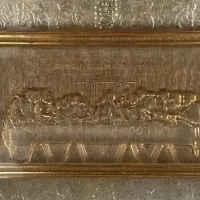 Amber Glass 'the Last Supper' Platter with Grapevine Border