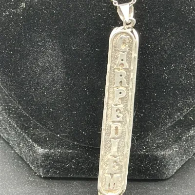 Sterling Silver "Carpe Diem" Bar Pendant Necklace