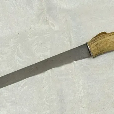 Antler Handled Long Patterned Steel Knife