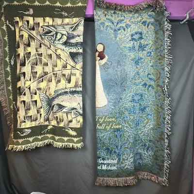 Willow Tree "Heart Full of Love" Throw and Fishing Themed Woven Blanket