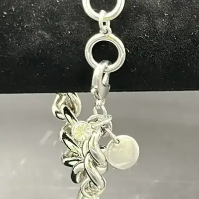 Chico's Chunky Silver-Tone Heart Charm Bracelet