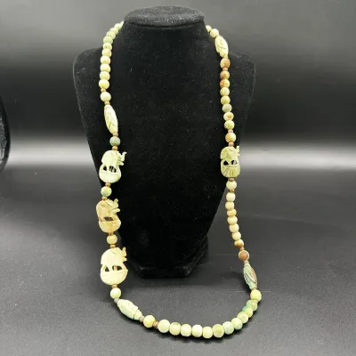 Carved Elephant Figural Beaded Necklace