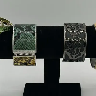 Snakeskin Pattern and Cutout Metal Cuff Bracelets
