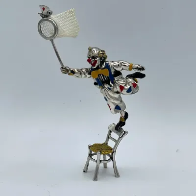 Rosette Italian Sterling Silver & Enamel Balancing Clown Figurine