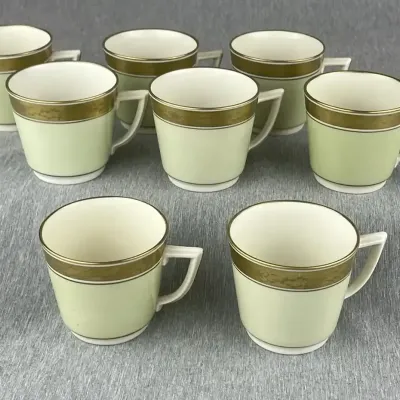 Royal Copenhagen Celadon Green and Gold Band Cups, Set of 8
