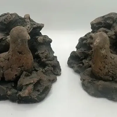 Stam Textured Rock Bird Sculptures