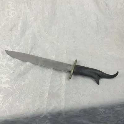 Swordfish Brand Horn Handle Bowie Knife with Leather Sheath